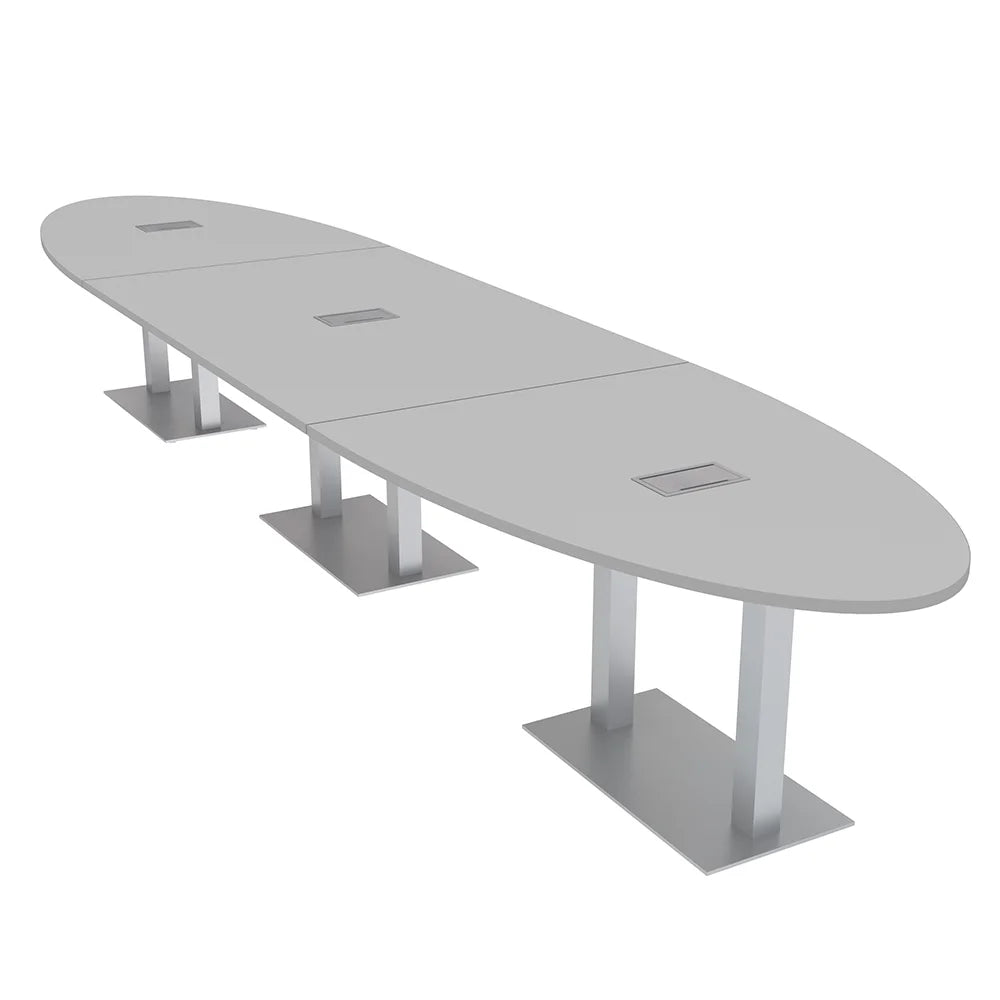 18-Foot Large Modular Powered Conference Table Oval Shape Metal Bases