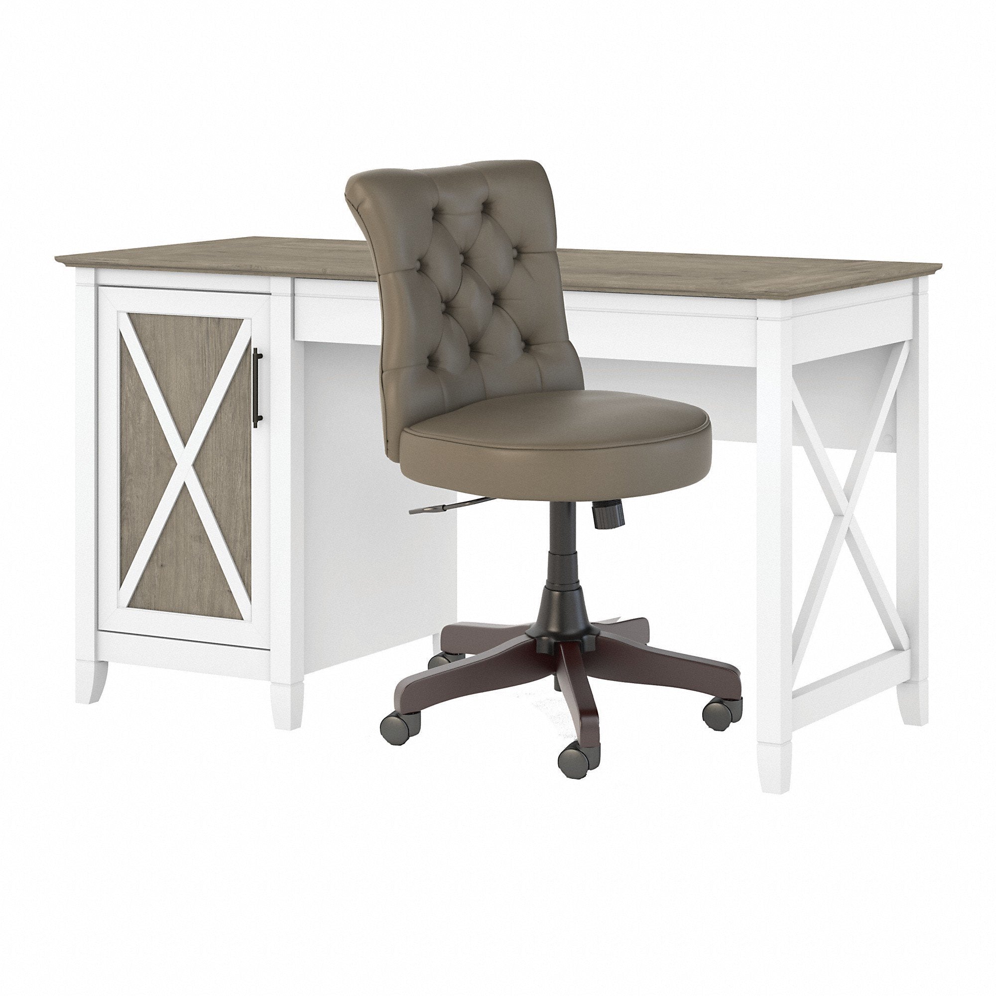 Mid Back Tufted Office Chair in Pure White and Shiplap Gray