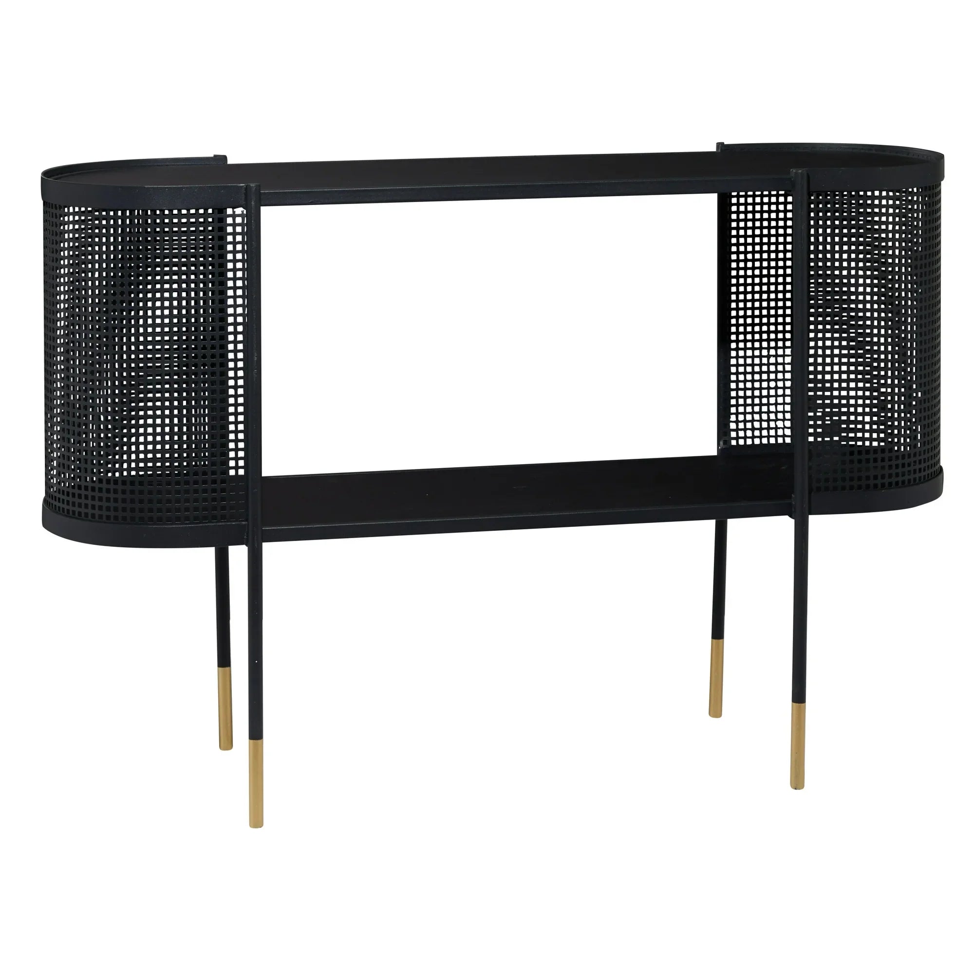 Metal Mesh Side Panel 1 Shelf Console Table with Open Center Storage, 1-Piece