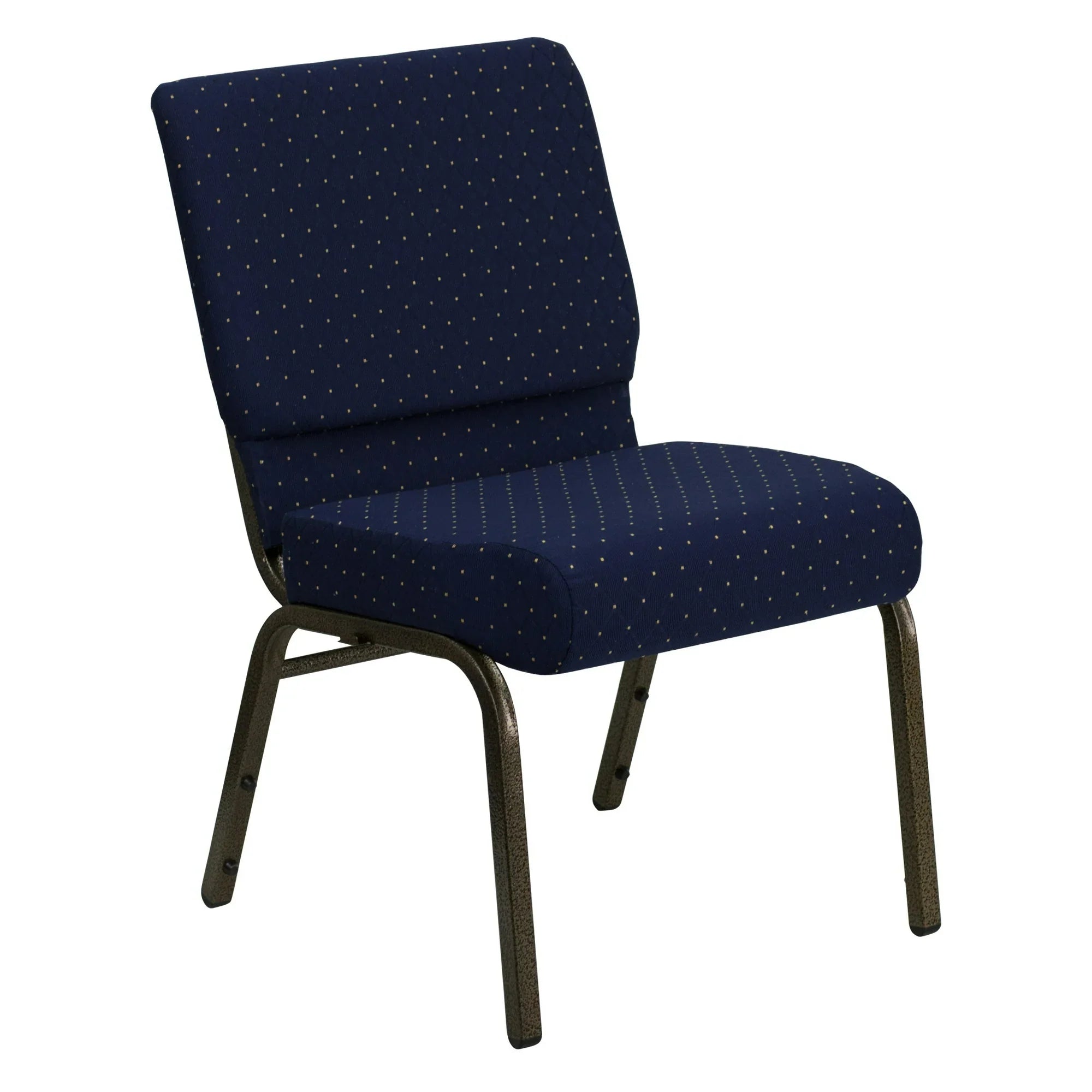 Stacking Church Chair in Navy Blue Dot Patterned Fabric - Gold Vein Frame