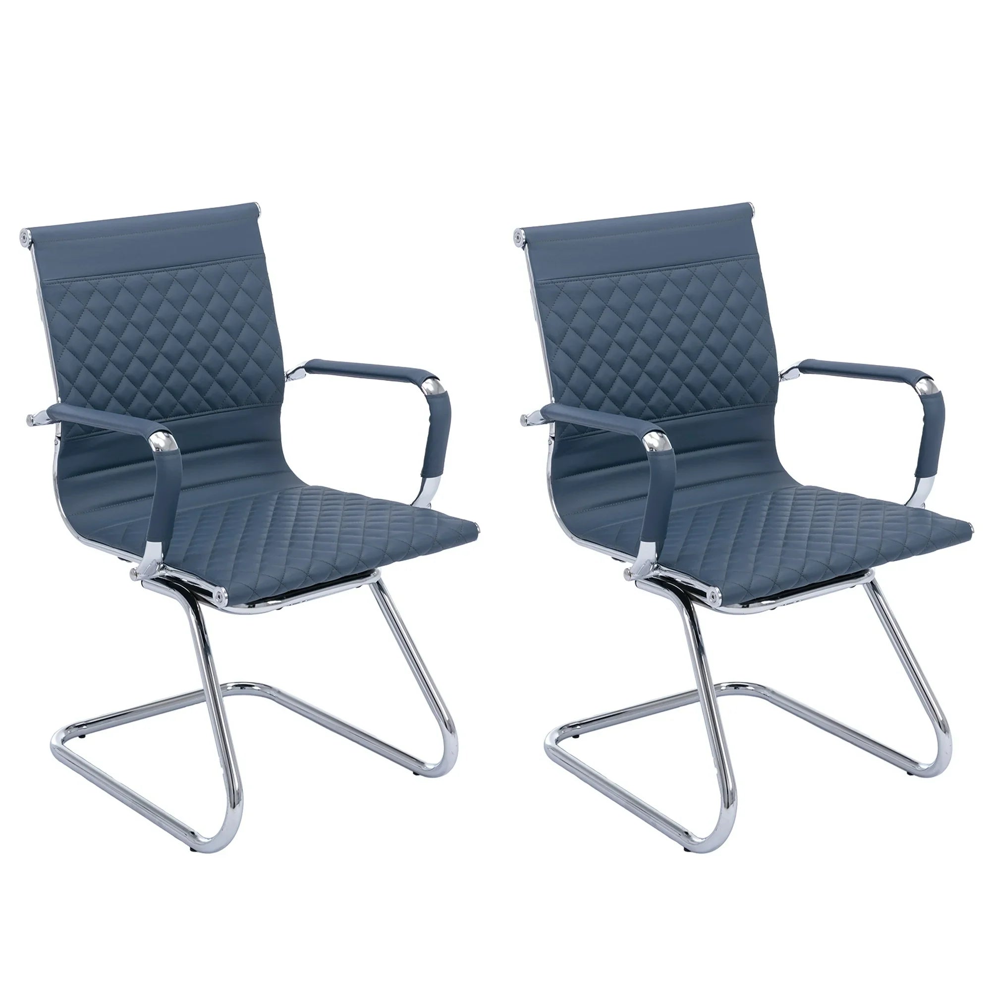 Faux Leather Reception Chair Computer Chair with Armrests and Metal Sled Base