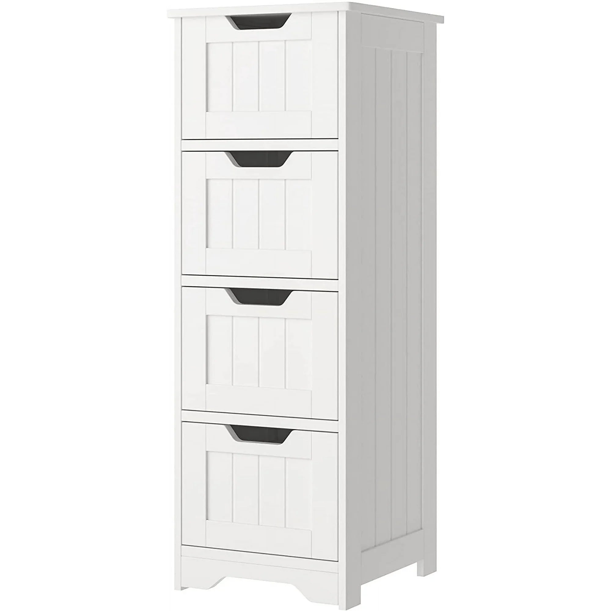 Homfa Modern Bathroom Floor Cabinet with 4 Drawers, Free Standing Medicine Cabinet Storage Organizer Unit for Living Room Bedroom, White