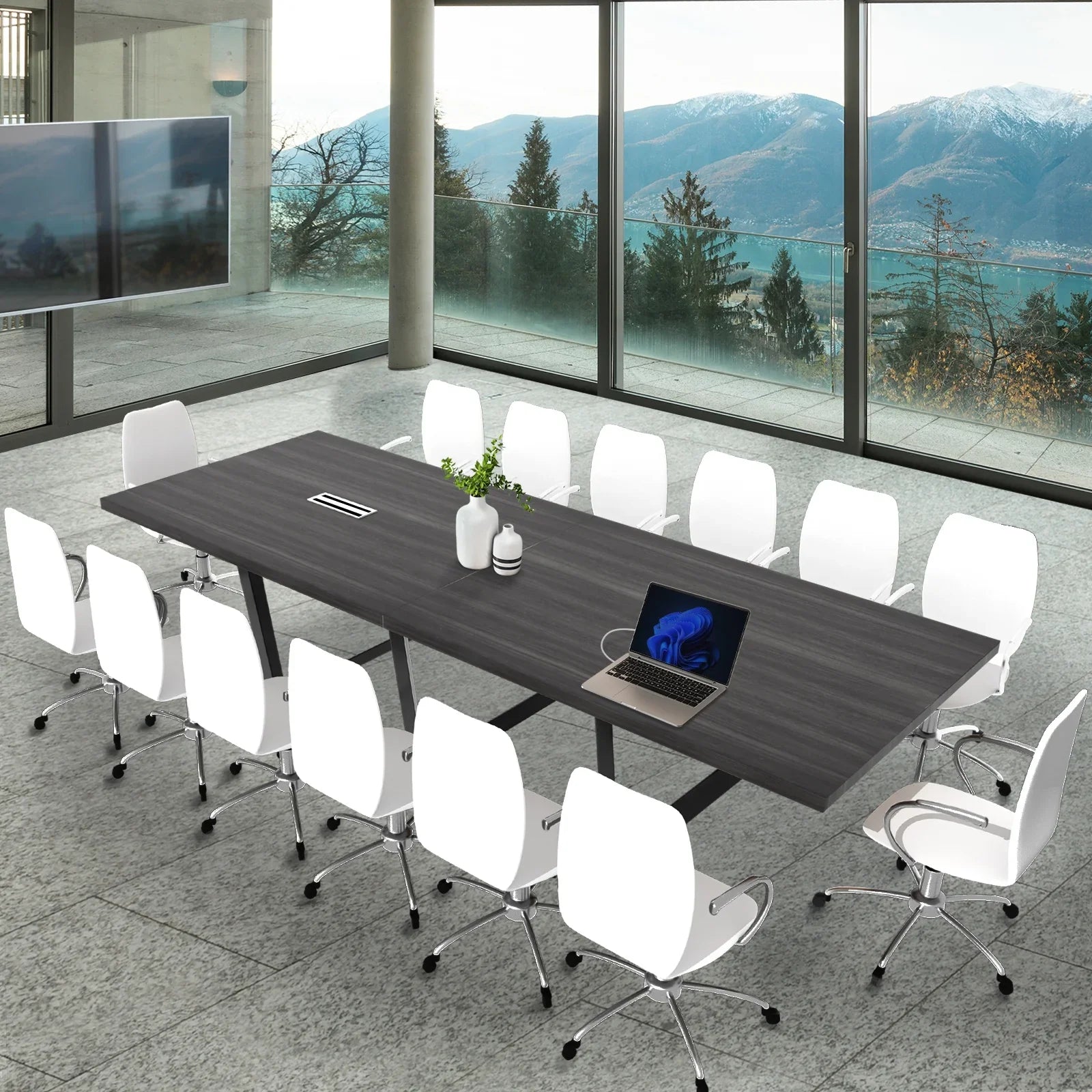 Wood Tabletop And Metal Frame & Legs- Easy Assembly Boardroom Table