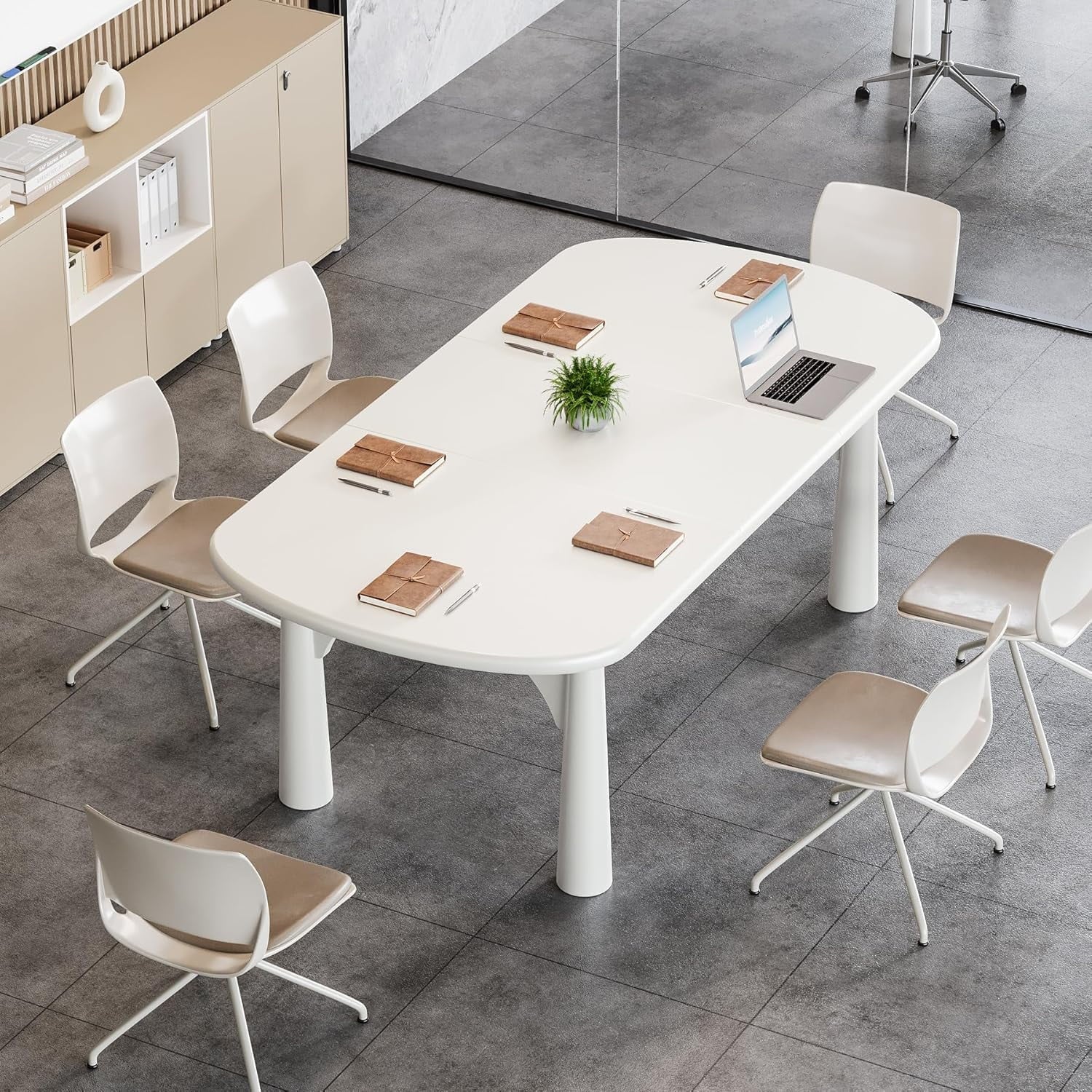 Large Meeting Table with Solid Wood Legs, Modern Office Desk for Meeting Conference Room