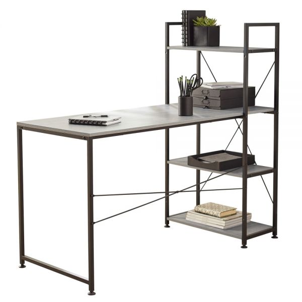 Trazer 56"W Computer Desk With Storage Shelves, Gray